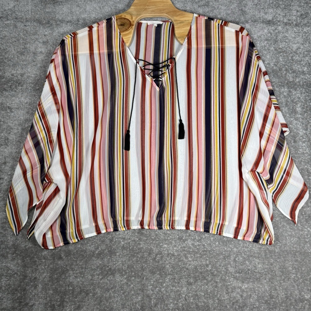 Maurices‎ Shirt Women's Size 3 Sheer Striped Summer Tie Neck Elastic Bottom
